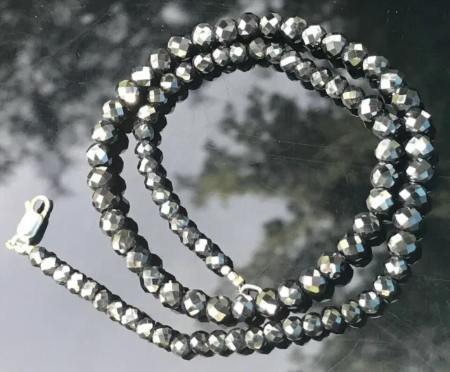 Black Diamond Necklace 4mm GIL Certified Beads Silver 22 Inches Faceted 925