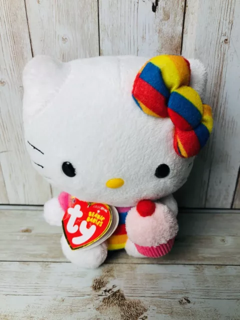 Ty Beanie Babies Hello Kitty Plush Rainbow Cupcake Birthday Stuffed 6" NWT 3