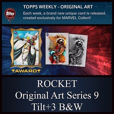 ROCKET-ORIGINAL ART SERIES 9 TILT+3x B&W-TOPPS MARVEL COLLECT