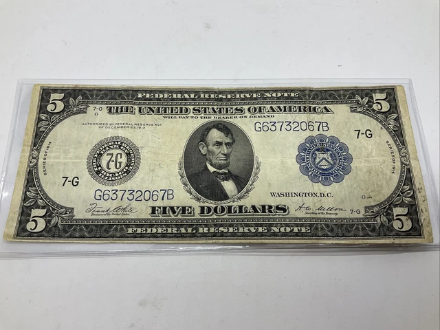 Series of 1914 $5 Five Dollar Federal Reserve Note - Blue Seal