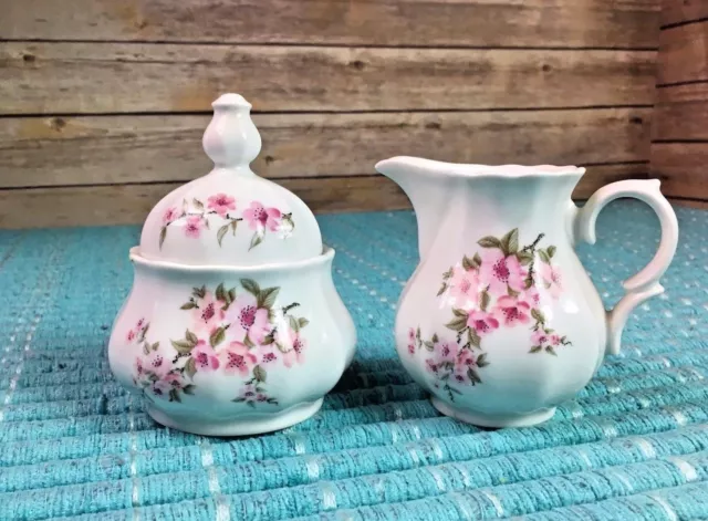 Vintage Wunsiedel Bavaria Germany Porcelain Sugar Bowl W/Lid & Creamer Set