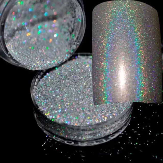 Premium Ultra Sparkling Glitter Silver Holographic Nail Art Craft Glass