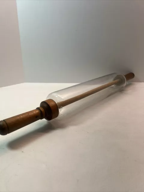 Vintage Imperial Clear Glass Rolling Pin with Wood Handles 1921 Patent