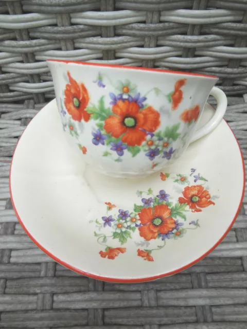2   TASSES  ANCIENNES DECOR BOUQUETS DE FLEURS   / CUPS AND SAUCER  / bol ancien
