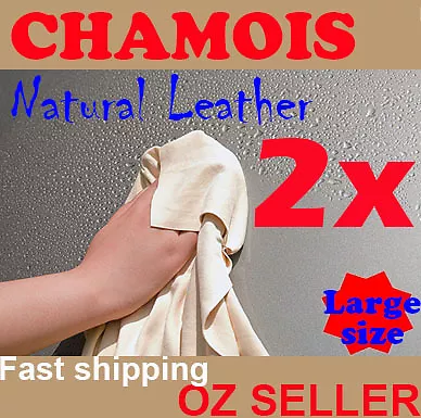 2x NATURAL Real Leather CHAMOIS SHAMMY Car wash  clean large 50cmx80cm