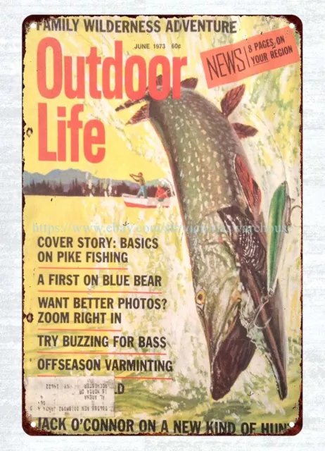 1973 Outdoor Life cover art fishing metal tin sign home decor ideas