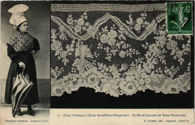 CPA Point d'ALENCON (École dentelliere d'ARGENTAN) - Coiffe et Costume (435752)