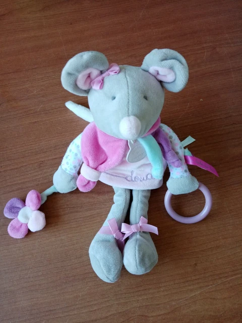 doudou souris d'activités éveil pearly rose gris DOUDOU ET COMPAGNIE grelot