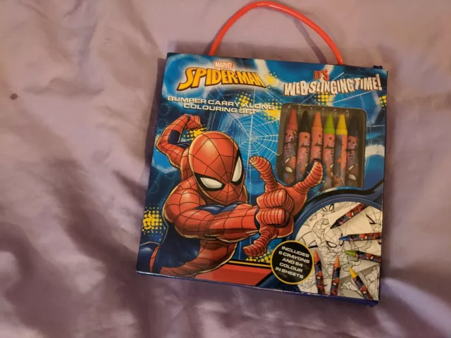 Marvel Spiderman Colouring Set Art Craft Pencils & Stickers Travel
