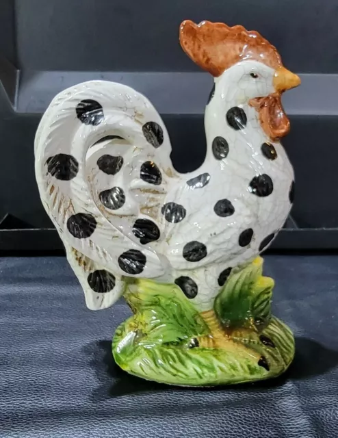 Vintage 7" Ceramic Rooster Figurine Farm Animal Statue Spotted Chicken