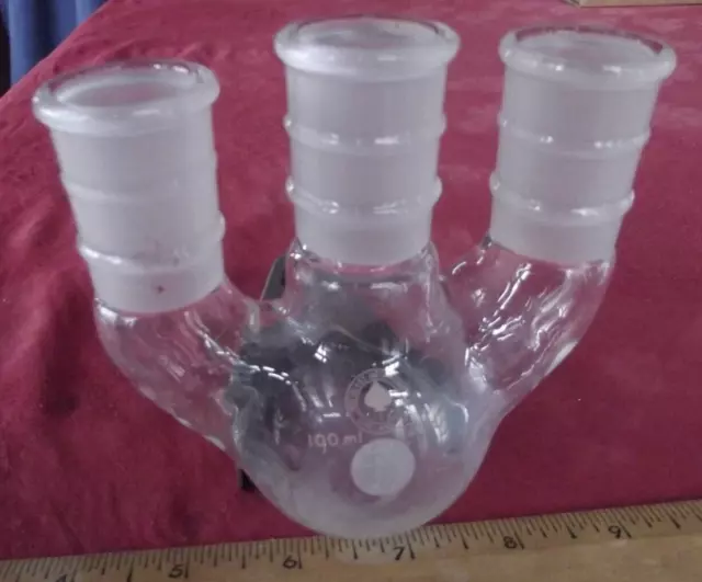 Ace glass USA pyrex round bottom 3 neck boiling reaction flask 100ml #6944-205