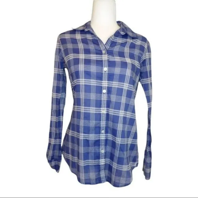 Banana Republic Soft Wash Blue Plaid Button‎ Down Shirt Womens Small