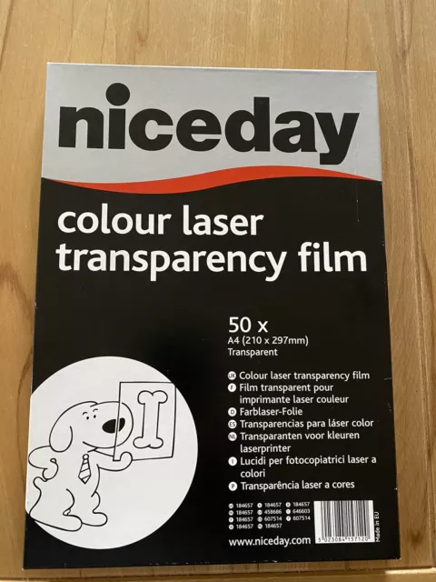 Niceday colour laser transparency film Farblaser-Folie 12 Blatt A4