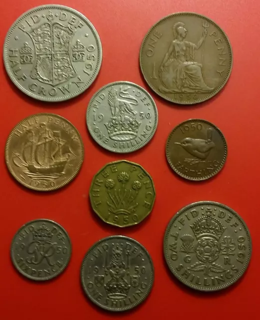 67th Birthday 1950 George VI British Pre-Decimal Full Coins Set  in Prot Wallet