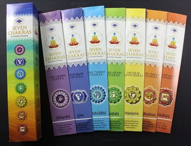 7 SEVEN CHAKRAS Incense Sticks BULK GIFT PACK Meditation Spirit Yoga Green Tree