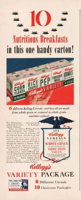 1942 Kelloggs Cereal Variety Package PEP Corn Flakes Krumbles Rice Krispies Ad