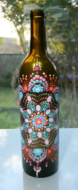One of a Kind Hand Painted Bottle with Beautiful Mandala Design (Dot Painting)