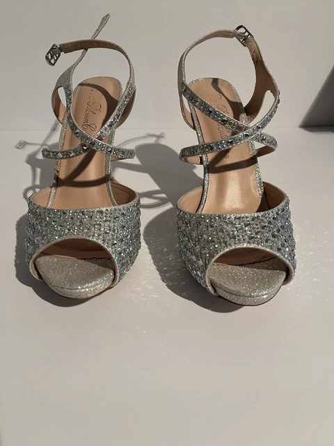 De blossom collection women's strappy sales rhinestone embellished sparkle dressy platform wedges
