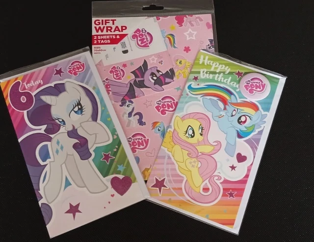 MY LITTLE PONY Official Gift Wrap 2 Sheets 2 Tags & 2 Cards 6yrs and ...