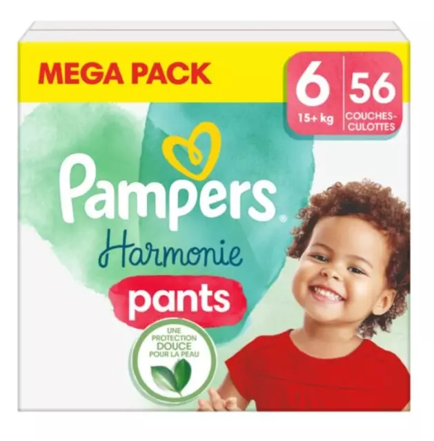 Mega Pack 56 Couches PAMPERS " HARMONIE " Pants Taille 6 (15+ KG) Culottes* Bébé