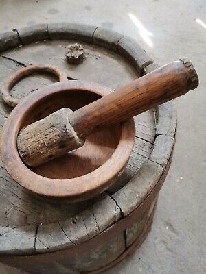 Old primitive carved wooden bowl pestle set 18th