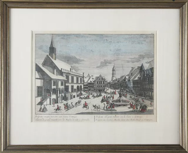 Georg Daniel Heumann: Orig. Kupferstich „Markt und Rathaus Göttingen“ ca 1770