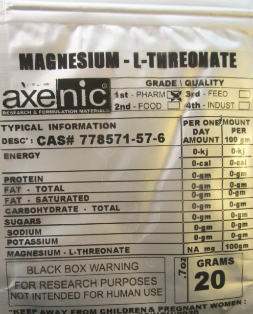 Magnesium L THREONATE 20 Grams Powder 98.5%