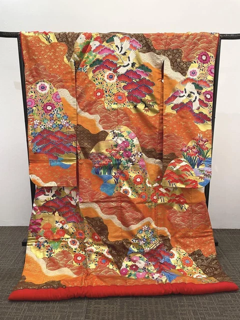 Luxurious Irouchikake Japanese Kimono Pure Silk Orange Akiyama Sho