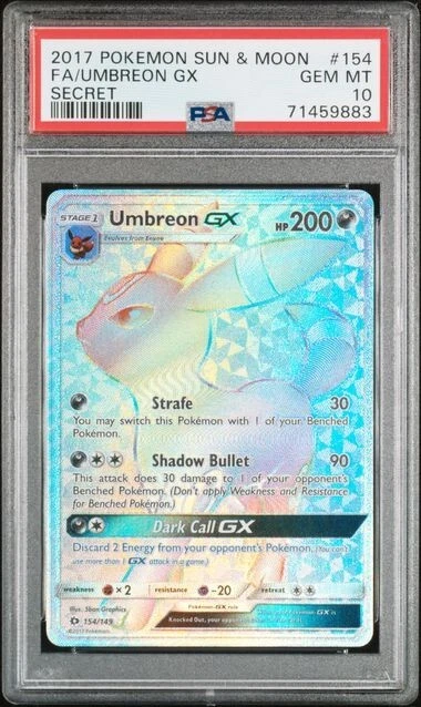 2017 Pokemon Sun & Moon 154 Full Art/Umbreon GX Secret Rainbow Rare PSA 10