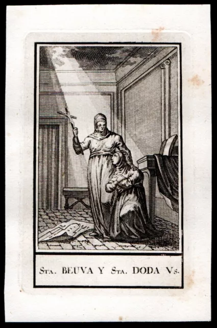 Antico inserzione 1800 de Sta Beuva y Sta Doda santino estampa holy card