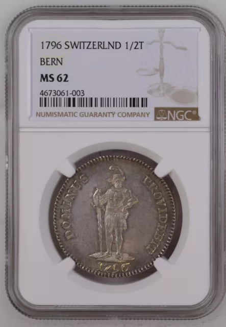 1796 Switzerland Bern 1/2 Half Thaler Silver Taler NGC MS62 Very Rare Beautiful!