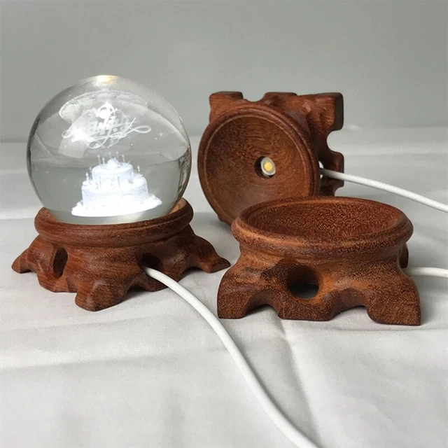 WOODEN LIGHTED BASE Stand LED Lights Display Base Lasers Crystal Glass ...