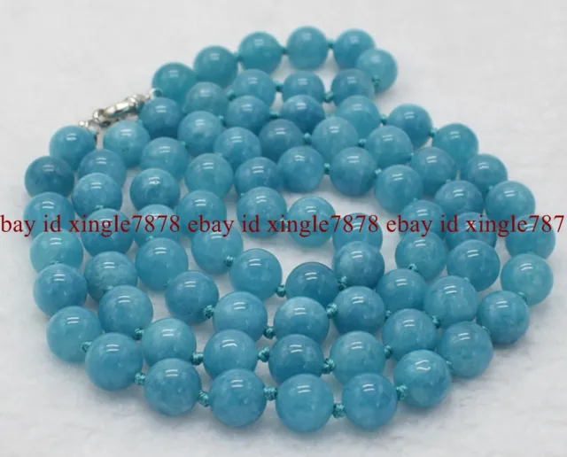 10mm Natural Blue Aquamarine Gemstone Round Beads Necklace 18-100"