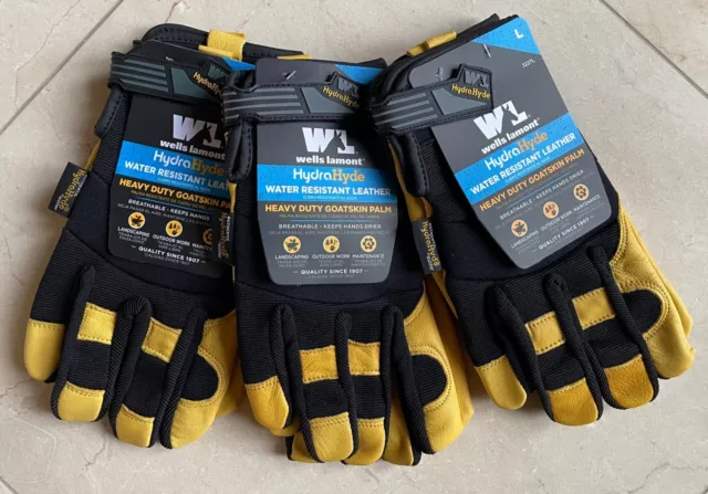 3 Pairs Wells Lamont Men's HydraHyde Leather Work Gloves Size M L XL XX XXX