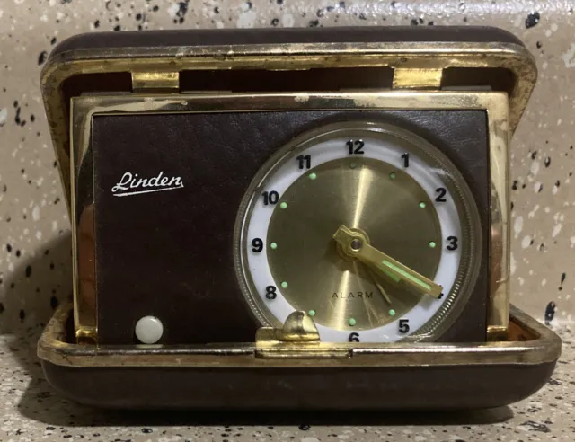 Vintage Linden Travel Alarm Clock in Case Lighted Dial Analog PARTS ONLY