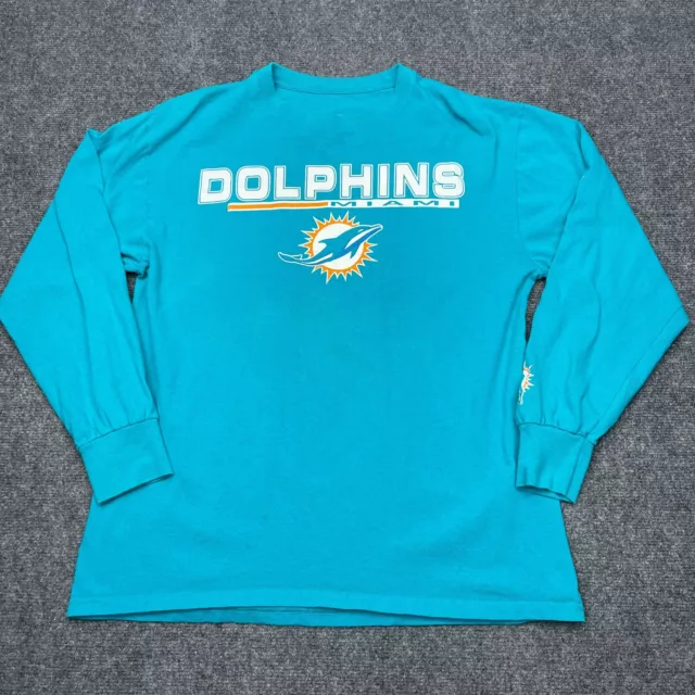 Majestic Miami Dolphins T Shirt Mens Size Large L Long Sleeve Big Logo NFL Tee