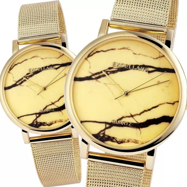 Excellanc Braccialetto Donna Orologio Oro Giallo Marmo Look Metallo