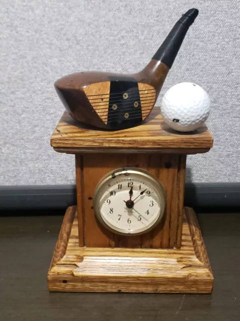 Vtg Peetz Reel Time Oak Golfer Golf  Alarm Desk Clock Golf Wedge Ball