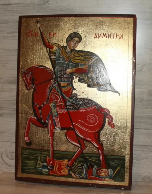 Icono Ortodoxo Vintage San Demetrio Pintado a Mano
