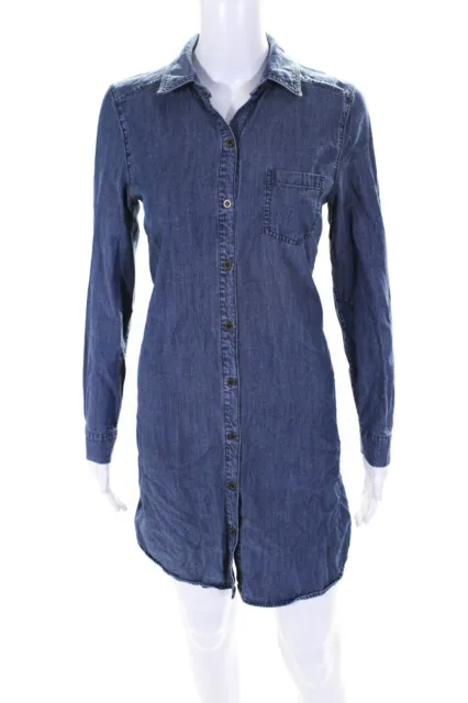 Eileen Fisher Women's Button Front Long Sleeve Denim Shirt Dress Blue Size PS