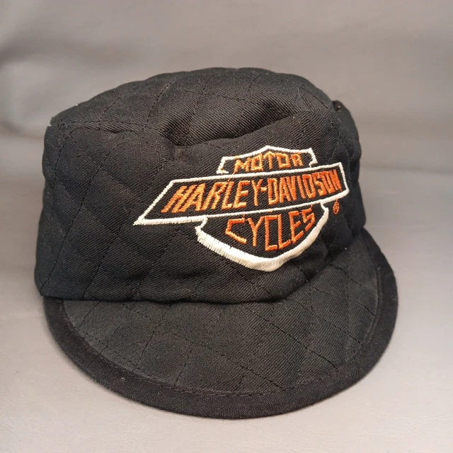 VINTAGE HARLEY DAVIDSON Welders Cap Hat S/M Black Quilted  display picture 1