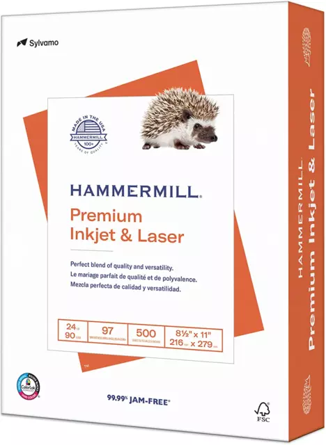 Hammermill Printer Paper, Premium Inkjet & Laser Paper 24 Lb, 8.5 X 11 - 1 Ream