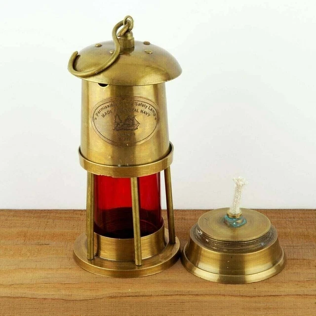 Antik Messing Bergmann Lampe Glas nautische Schiff Laterne Öllampe