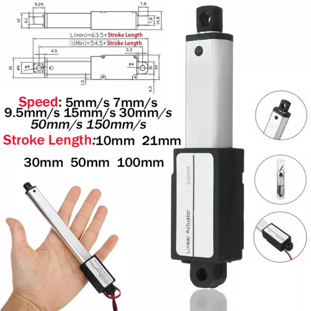 Micro actuador lineal 12V carrera 0,4-4 pulgadas fuerza 6,4N-188N controles remotos rápidos