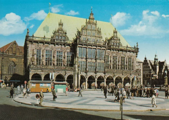 2081. color-AK. BREMEN. Bremer Rathaus mit Marktplatz, belebt, ungelaufen.