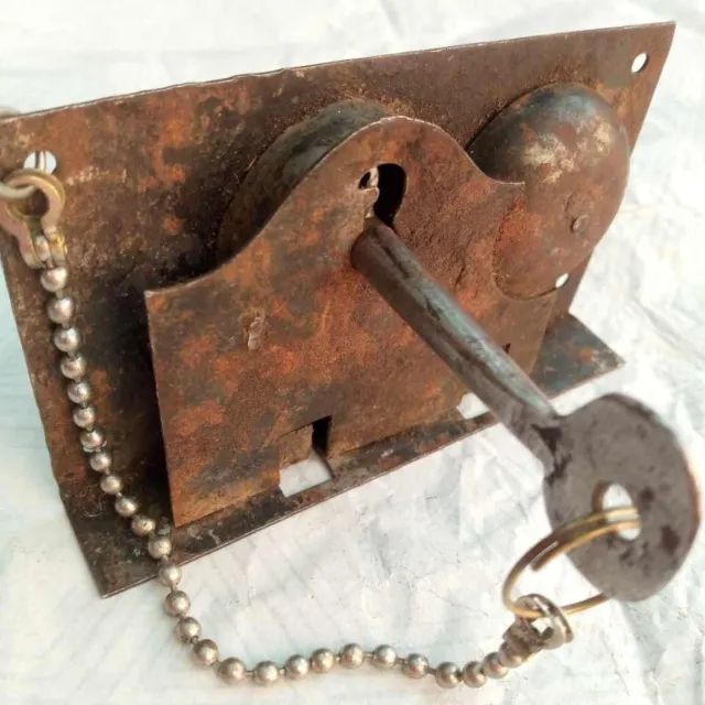 Antique lock box with key Handmade bell alarm Iron Metal echo Hand-Wrought