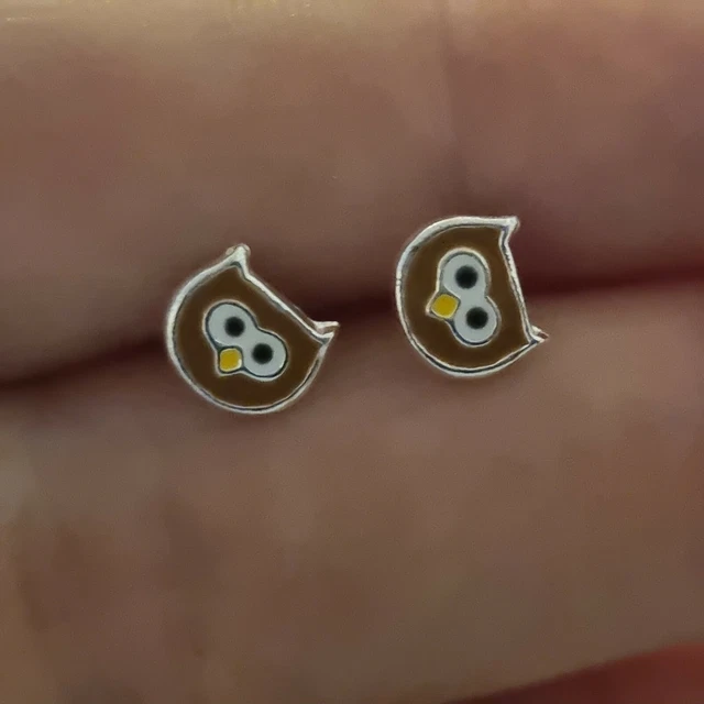 Sterling Silver earrings 925 studs womens DZ337 novelty owl  jewelry fun bird