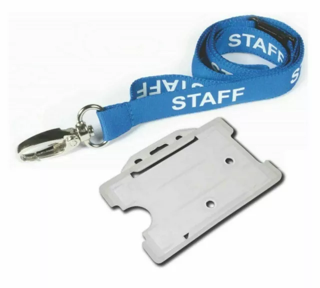 STAFF NECK LANYARD BLUE ID Neck Strap Badge Holder FREE Double sided Card Holder