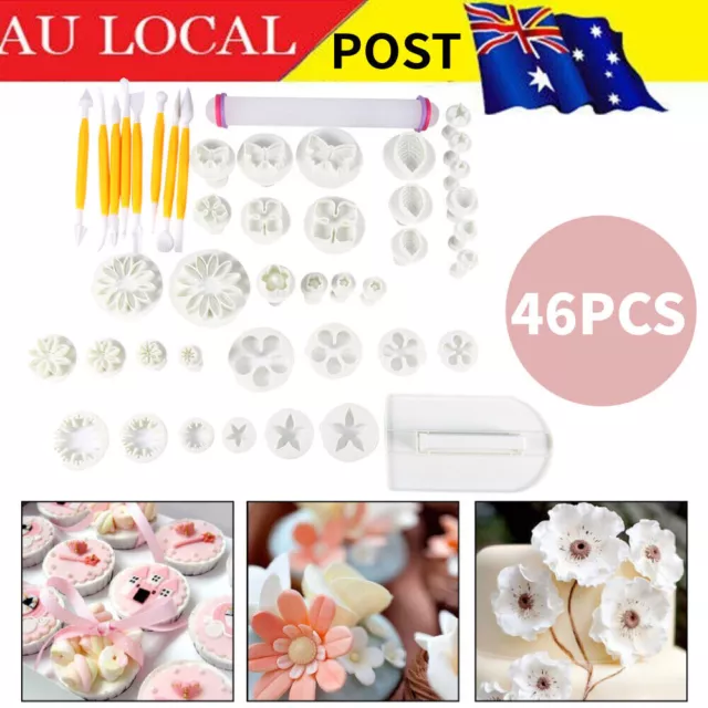 46PCS/Set Flower Fondant Cake Sugarcraft Decorating Kits Cutters Tools Mold AU