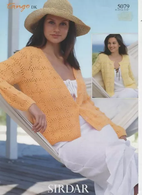 Knitting pattern Sirdar booklet 5079 Ladies lacy front button cardigan 10-20